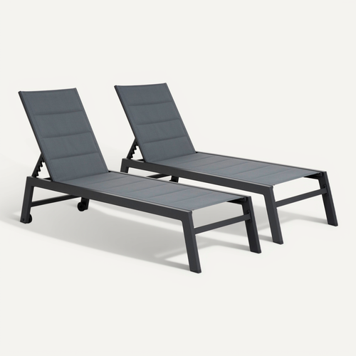 Lot De 2 Bains De Soleil Barbados En Textilène Gris - Aluminium Gris Anthracite