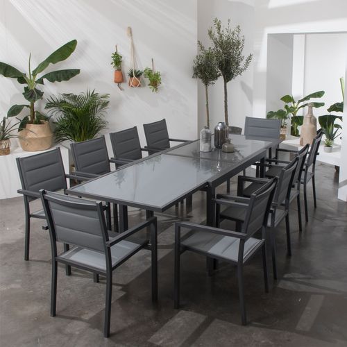 Salon De Jardin Lampedusa Extensible Textilène Gris 10 Pl. Aluminium Anthracite