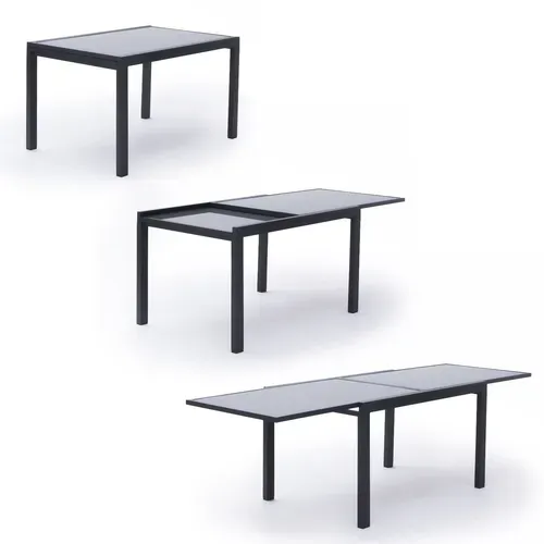 Salon De Jardin Lampedusa Extensible Textilène Gris 10 Pl. Aluminium Anthracite