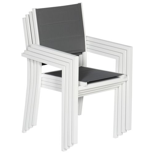 Salon De Jardin Venezia Extensible En Textilène Gris 10 Places - Aluminium Blanc