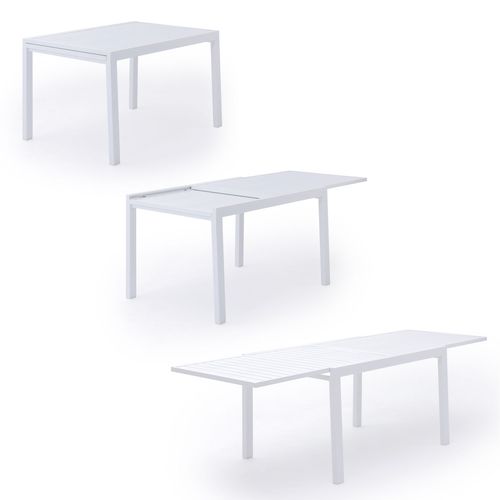Salon De Jardin Venezia Extensible En Textilène Gris 10 Places - Aluminium Blanc