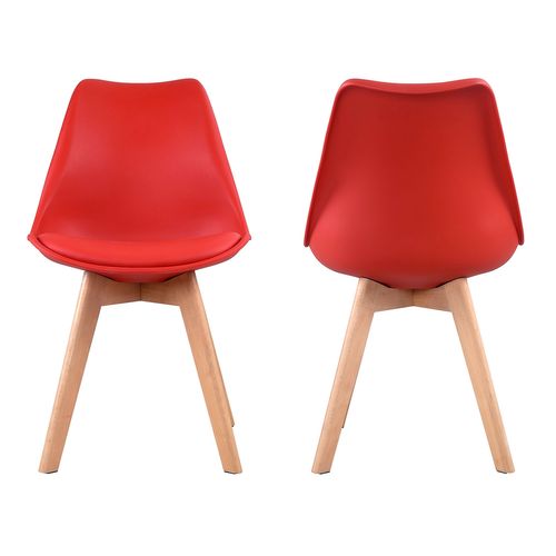 Lot De 4 Chaises Scandinaves Nora Rouge Avec Coussin