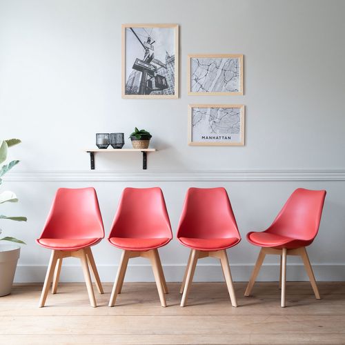 Lot De 4 Chaises Scandinaves Nora Rouge Avec Coussin