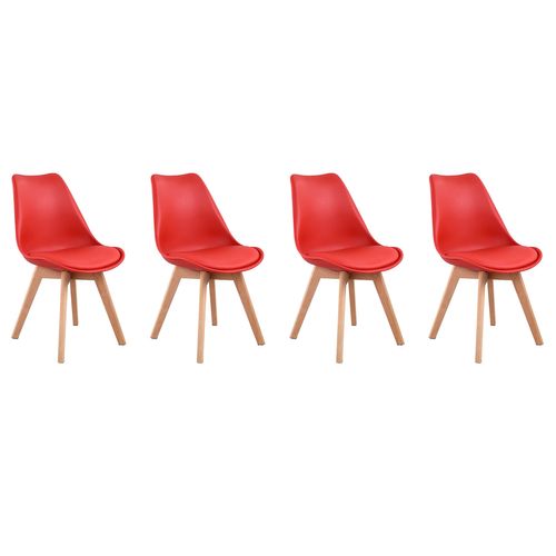 Lot De 4 Chaises Scandinaves Nora Rouge Avec Coussin