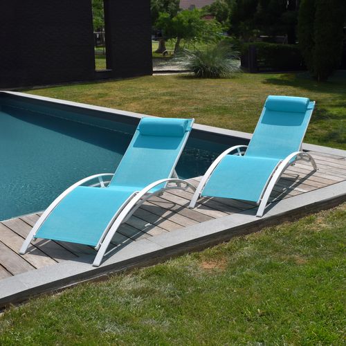 Lot De 2 Transats Galapagos En Textilène Bleu - Aluminium Blanc