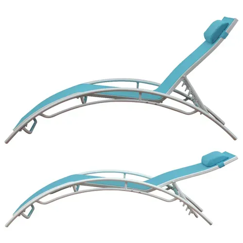 Lot De 2 Transats Galapagos En Textilène Bleu - Aluminium Blanc