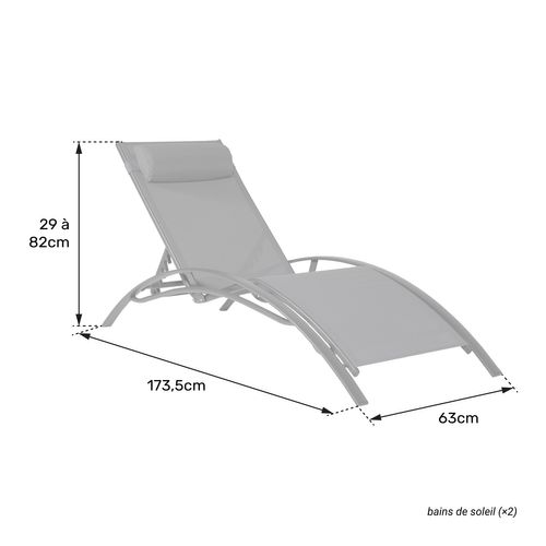 Lot De 2 Transats Galapagos En Textilène Bleu - Aluminium Blanc