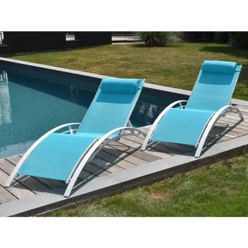 Lot De 2 Transats Galapagos En Textilène Bleu - Aluminium Blanc