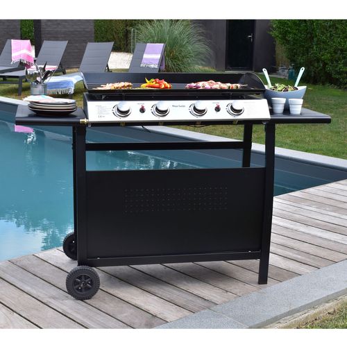 Plancha Au Gaz Valencia - 4 Brûleurs 10kw + Chariot