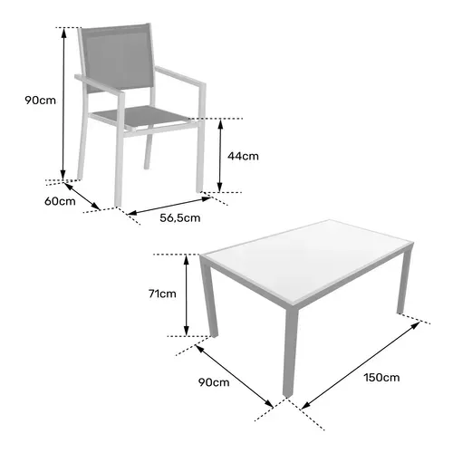 Salon De Jardin Bergamo En Textilène Noir 6 Places - Aluminium Gris