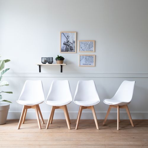 Lot De 4 Chaises Scandinaves Nora Blanches Avec Coussin