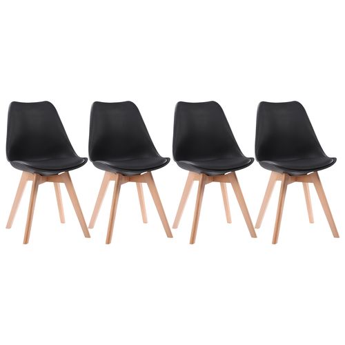 Lot De 4 Chaises Scandinaves Nora Noires Avec Coussin