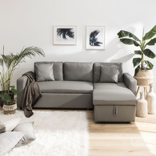 Canapé D'angle Convertible Simili Clark 3 Places Taupe