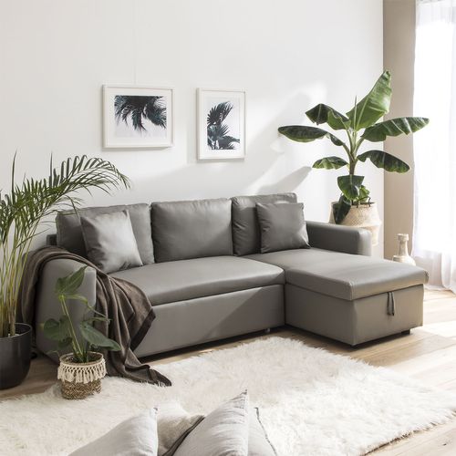 Canapé D'angle Convertible Simili Clark 3 Places Taupe