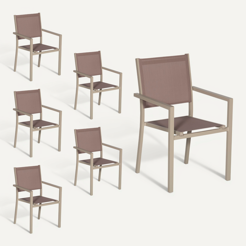 Lot De 6 Chaises En Aluminium Taupe - Textilène Taupe