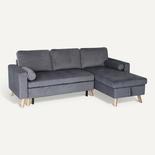 Canapé D'angle Convertible James 3 Places En Velours Gris