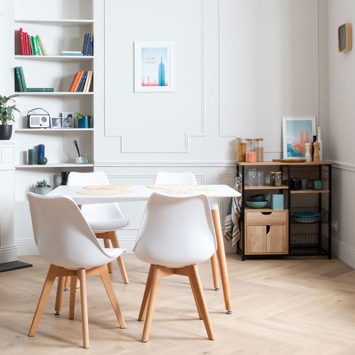 Ensemble Table Rectangulaire 120cm Pia Et 4 Chaises Nora Blanc