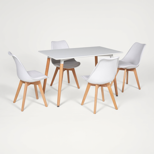 Ensemble Table Rectangulaire 120cm Pia Et 4 Chaises Nora Blanc
