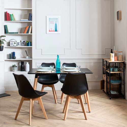 Ensemble Table Rectangulaire 120cm Pia Et 4 Chaises Nora Noir