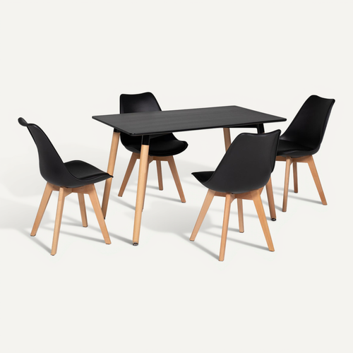 Ensemble Table Rectangulaire 120cm Pia Et 4 Chaises Nora Noir