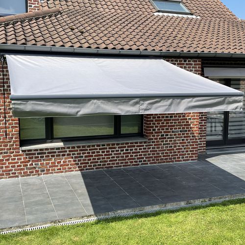 Store Banne Saule 3,5 × 3m Avec Semi-coffre - Toile Grise Et Structure Grise