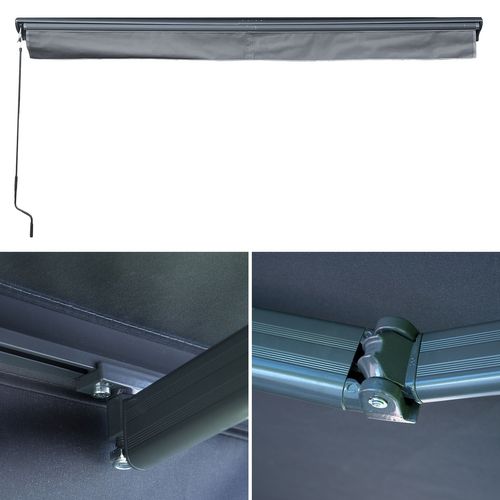 Store Banne Saule 3,95 × 3m Avec Semi-coffre - Toile Anthracite Et Structure Grise