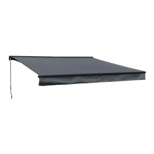 Store Banne Saule 3,95 × 3m Avec Semi-coffre - Toile Anthracite Et Structure Grise