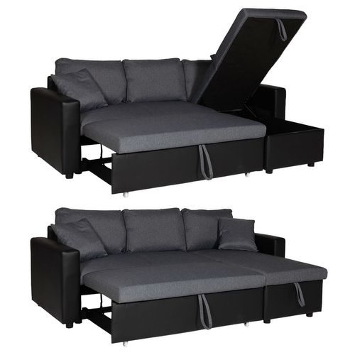 Canapé D'angle Convertible Clark 3 Places Gris Chiné Et Noir