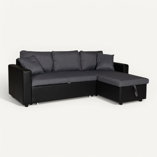 Canapé D'angle Convertible Clark 3 Places Gris Chiné Et Noir