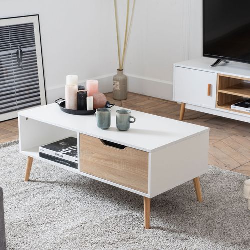 Table Basse Avec Tiroir Style Scandinave Blanche Freja