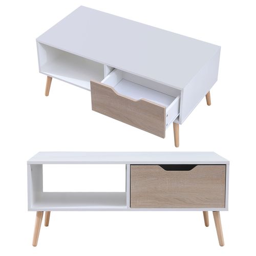 Table Basse Avec Tiroir Style Scandinave Blanche Freja
