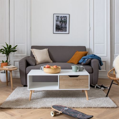 Table Basse Avec Tiroir Style Scandinave Blanche Freja