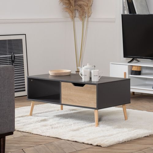 Table Basse Avec Tiroir Style Scandinave Grise Freja