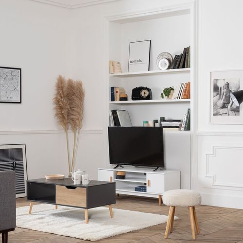 Table Basse Avec Tiroir Style Scandinave Grise Freja