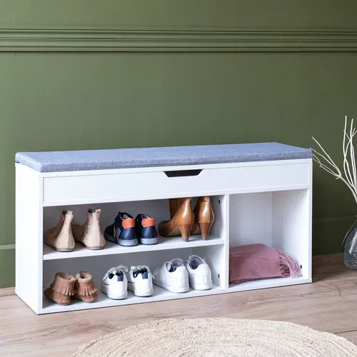 Meuble à Chaussures Trois Casiers Avec Coffre Blanc Alan