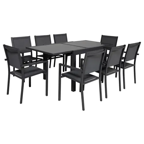 Salon De Jardin Lampedusa Extensible Textilène Gris 8 Pl. Aluminium Anthracite