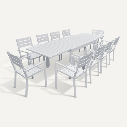 Salon De Jardin Venezia Extensible 132/264 En Aluminium Blanc - 10 Places