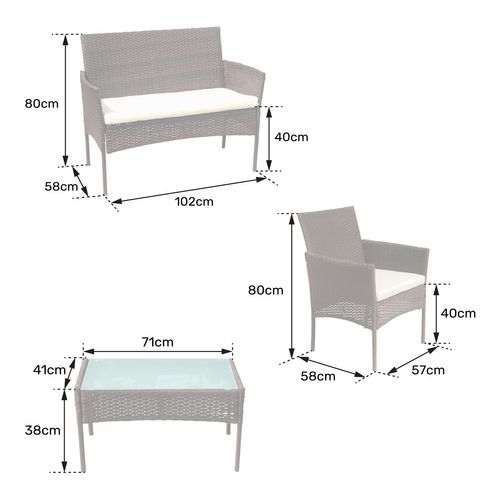 Salon De Jardin Corfou En Résine Tressée Noire 4 Places - Coussins Beige