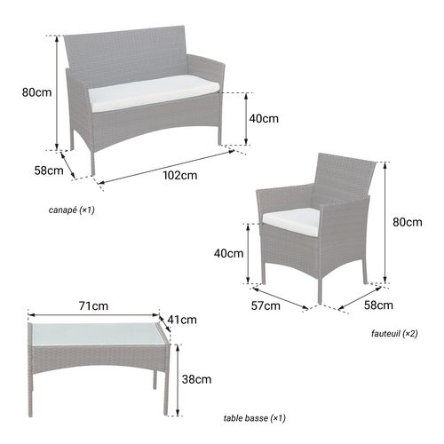 Salon De Jardin Corfou En Résine Tressée Noire 4 Places - Coussins Beige