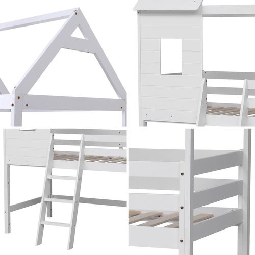 Lit Cabane Mezzanine Pour Enfant 190x90cm Blanc Margot