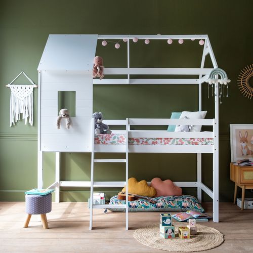 Lit Cabane Mezzanine Pour Enfant 190x90cm Blanc Margot