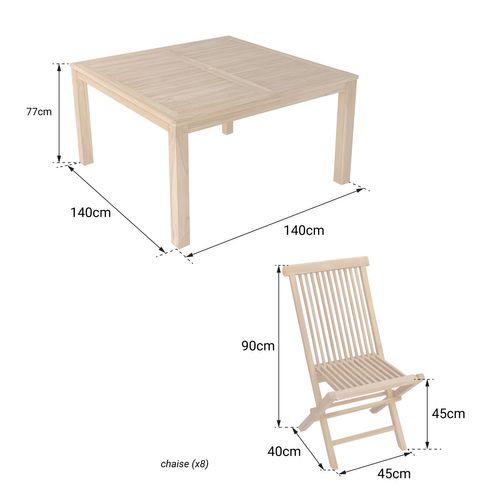 Salon De Jardin En Teck Java - Table Carrée Et Chaises Pliantes - 8 Places