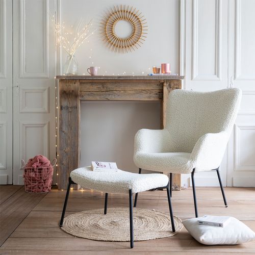 Fauteuil En Tissu Bouclette écru Avec Repose-pieds Eira