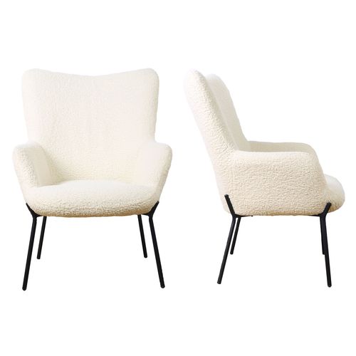Fauteuil En Tissu Bouclette écru Avec Repose-pieds Eira