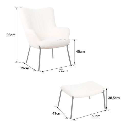 Fauteuil En Tissu Bouclette écru Avec Repose-pieds Eira