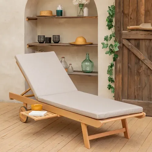 Bain De Soleil Pliant En Acacia Kanawa - Coussin Sable