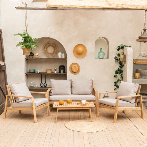 Salon De Jardin En Acacia 4 Places Gili - Coussins Sable