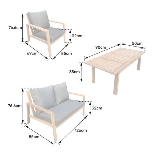 Salon De Jardin En Acacia 4 Places Gili - Coussins Sable