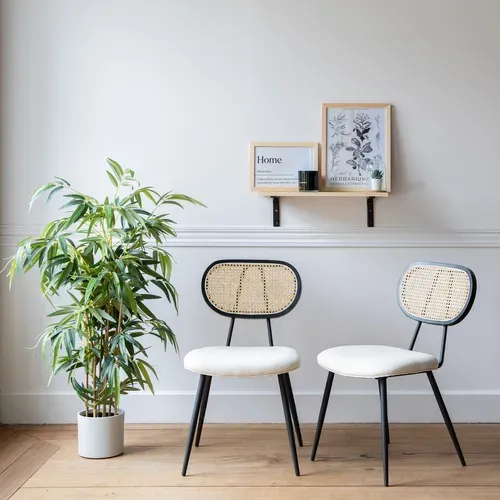 Lot De 2 Chaises En Cannage Et Tissu Boucle écru Elena