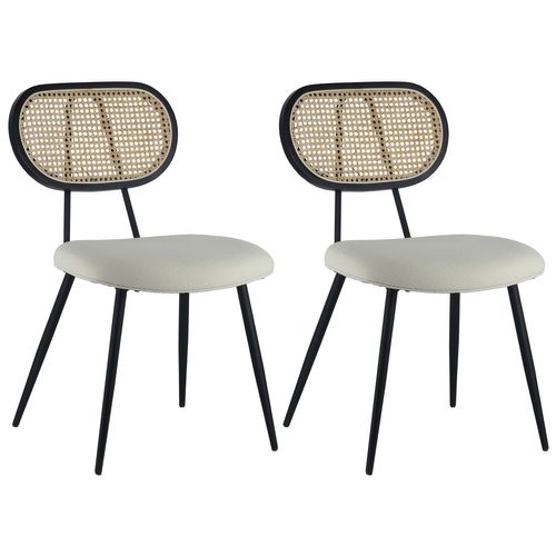 Lot De 2 Chaises En Cannage Et Tissu Boucle écru Elena